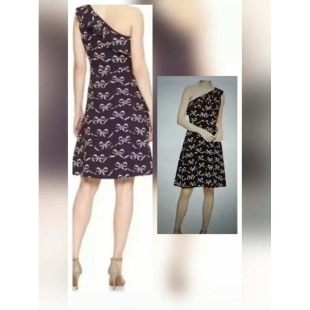Banana Republic Factory One Shoulder Bow Print Ruffle Dress Plum Purple 10P NEW